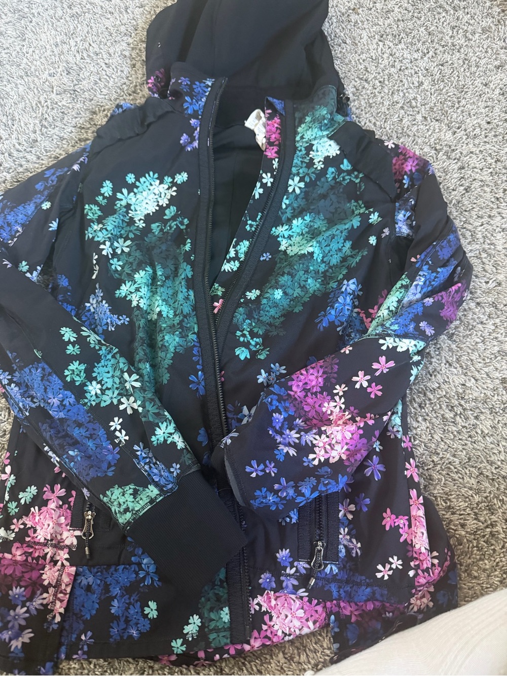 Black Floral Hooded Jacket - Multi-Color